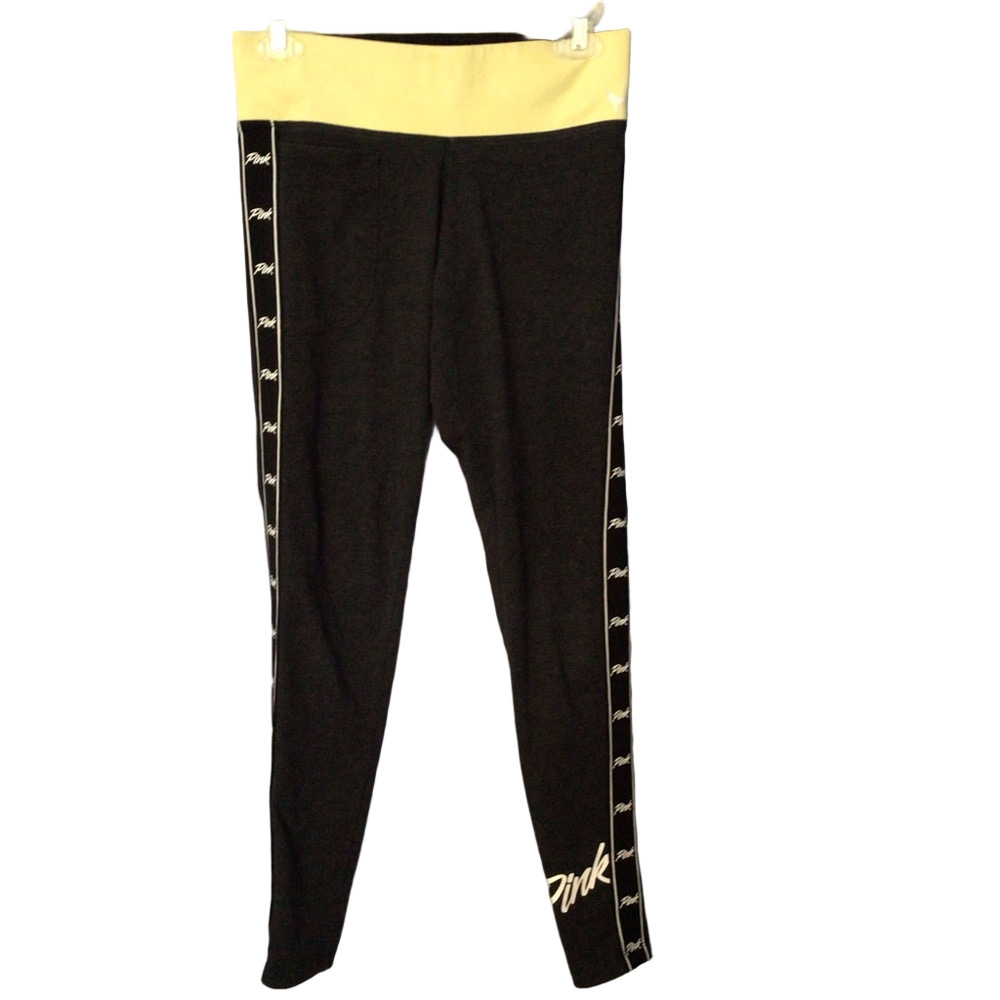Victoria’s Secret PINK Black & Yellow Stripe Leggings Sz Small